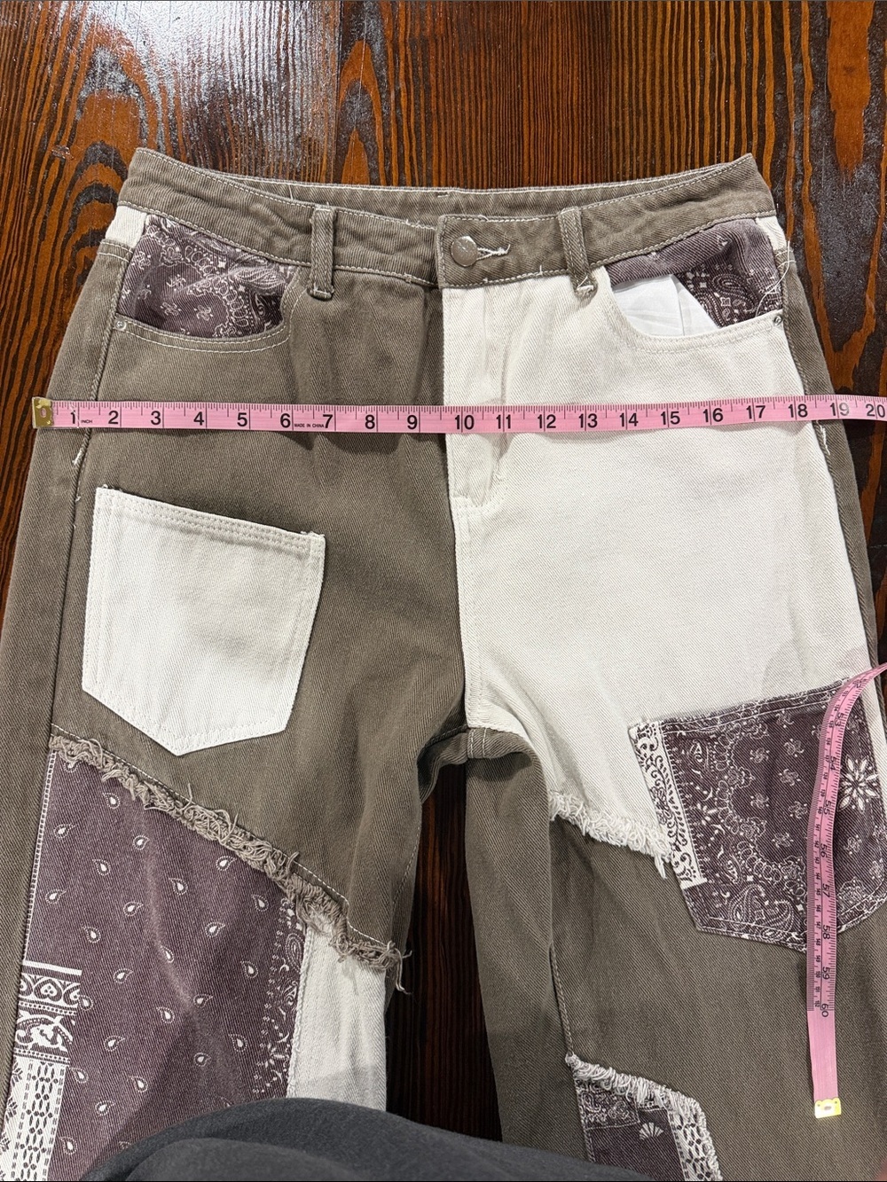 Unique High-Rise Patchwork Corduroy Jeans — Brown & White size 30 - Picture 7 of 9